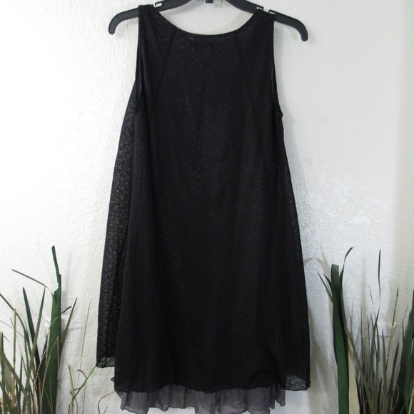 Sleeveless Gray Floral Rose Black Lace Dress Sz M - Picture 8 of 11